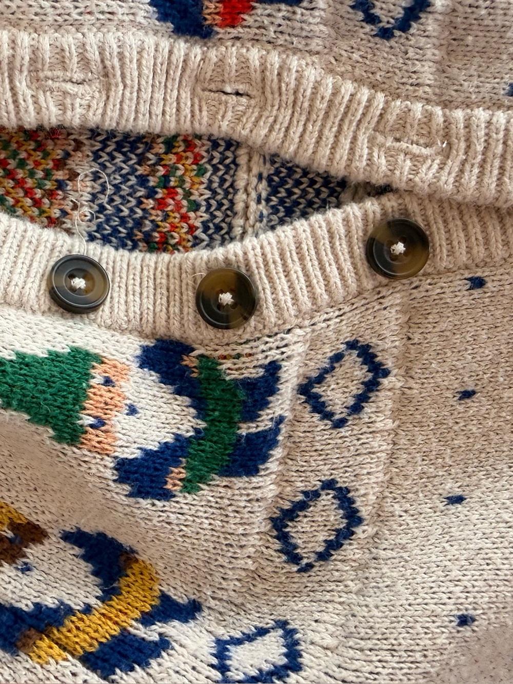 Hanna Andersson Cream Knit One-Piece with Blue, Green, Yellow Accents